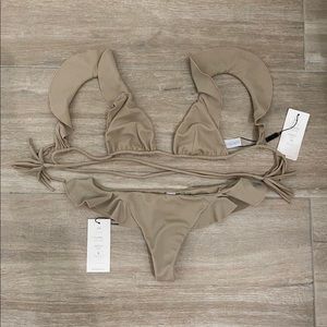 Indah flutter flurry ruffle bikini tan